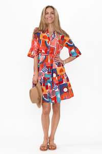 Senna Orange Patchwork Cotton Dress