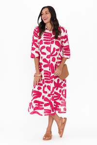 Tricia Pink Abstract Cotton Shirt Dress