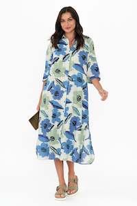 Tricia Blue Floral Cotton Shirt Dress