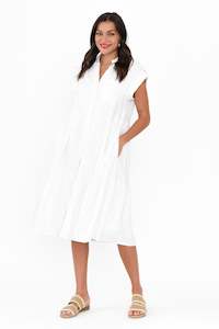 Zurich White Collared Tier Dress