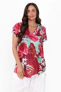 Fia Fuchsia Garden Crinkle Cotton Top