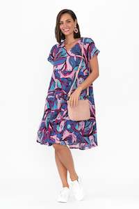 Lania Pink Botanical Crinkle Cotton Dress