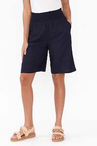 Leigh Navy Linen Blend Bermuda Shorts