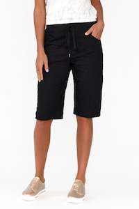 Asha Black Cotton Blend Drawstring Shorts