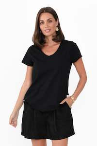 Maggie Black Cotton Vee Tee