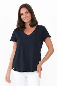 Maggie Navy Cotton Vee Tee