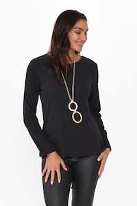 Porter Black Cotton Long Sleeve Top