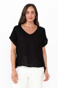 Dorian Black Linen Cotton Top