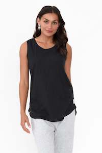 Womenswear: Black Cotton Scoop Tank