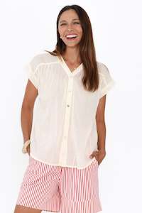 Nevada White Cotton Button Top