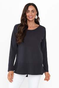 Fundamental Navy Cotton Rib Sleeved Top