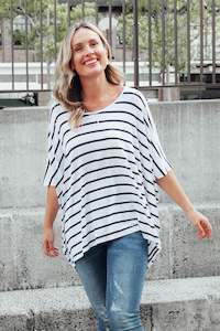 Womenswear: Sorronda White Stripe Bamboo Batwing Top