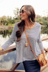 Navy and White Stripe Milan 3/4 Sleeve Top