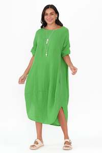 Brady Green Linen Pocket Dress