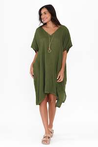 Womenswear: Oraya Dark Green Linen Kaftan