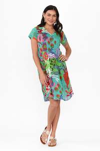 Womenswear: Sabina Green Bloom Crinkle Cotton Dress