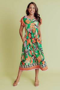 Suzette Green Tropical Midi Dress