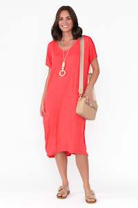 Travel Coral Crinkle Cotton Dress