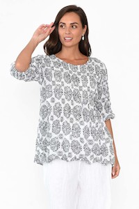 Selma Grey Fiesta Crinkle Cotton Top