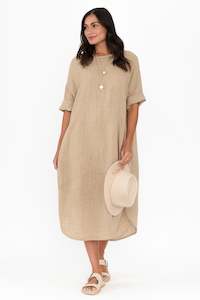 Brady Beige Linen Pocket Dress