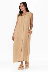 Perla Mocha Linen Button Dress