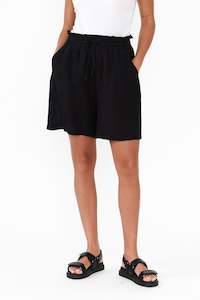 Astoria Black Linen Drawstring Shorts