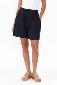 Astoria Navy Linen Drawstring Shorts