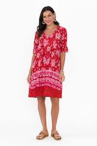 Cayman Red Floral Cotton Tunic Dress