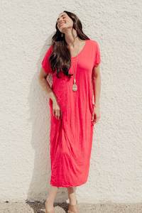 Travel Berry Crinkle Cotton Maxi Dress