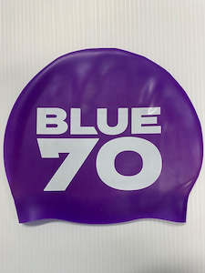 Sporting equipment: SILICONE SWIM CAP PURPLE 2022 LOGO BLUE70