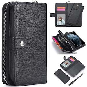 iPhone 13 Case Zipper Wallet (Black)