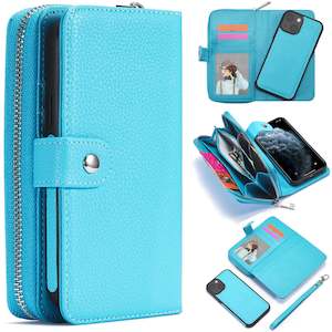 iPhone 13 Mini Case Zipper Wallet (LightBlue)