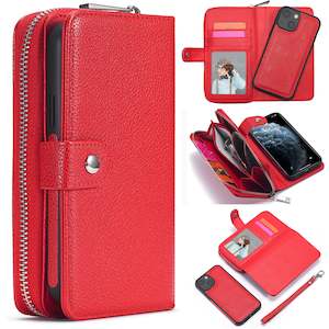 iPhone 13 Mini Case Zipper Wallet (Red)