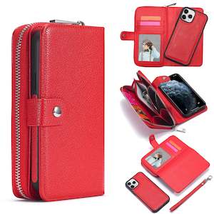 iPhone 12 Mini Case Zipper Wallet (Red)