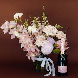 Luxe Floral Bouquet In Vase + Moët