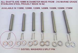 115MM TO 175MM, 16MM -316 MARINE GRADE STAINLESS PINS/SHAFT FOR BOAT TRAILERS ROLLERS