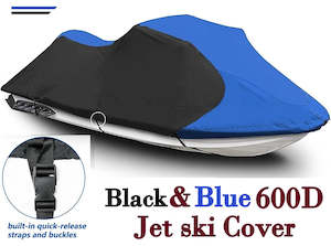 Jet Ski Cover Waterproof Marine Grade 600D Heavy Duty Black/Blue (Two seaters) .