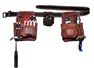 TOOL BELT-LEATHER DOUBLE POUCH TOOL BELT DOUBLE WITH 4 POCKETS SLIDABLE ON BELT