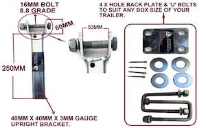 WOBBLE ROLLER ASSEMBLY UPRIGHT BRACKET WITH BACK PLATE AND ‘U’ BOLTS