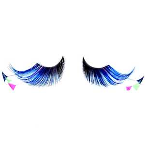 Dramatic black & blue lashes with pink & green feather tips.