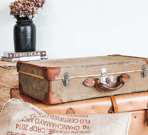 Vintage Canvas & Leather Suitcase