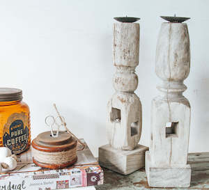 Lighting: Antique Wooden Candle Holder