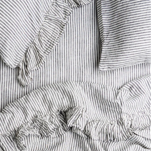 Charcoal Stripe Ruffle Flat Sheet