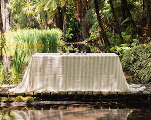 Sand & White Stripe Round Tablecloth