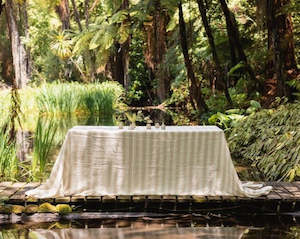 Sand & White Stripe Rectangle Tablecloth