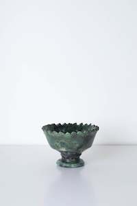 Store-based retail: Moroccan Green Zig Zag Pedestal Bowl - Medium