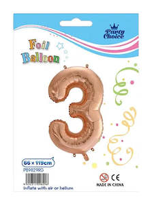 Foil Balloon (66x119cm) Rose Gold  Number - 3