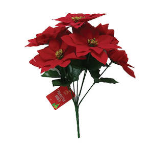 Poinsettia Bunch Flocked 7 Head (30cm)