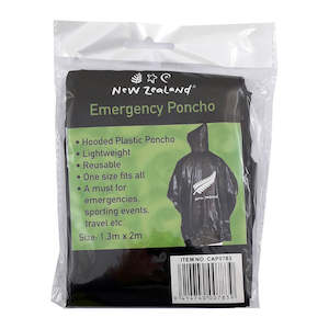 Emergency Poncho Silver Fern Black NZ