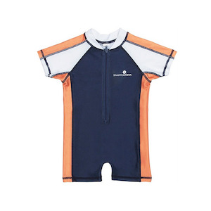 Snapper Rock Kids Swimwear: Sunsuit | Orange & Navy